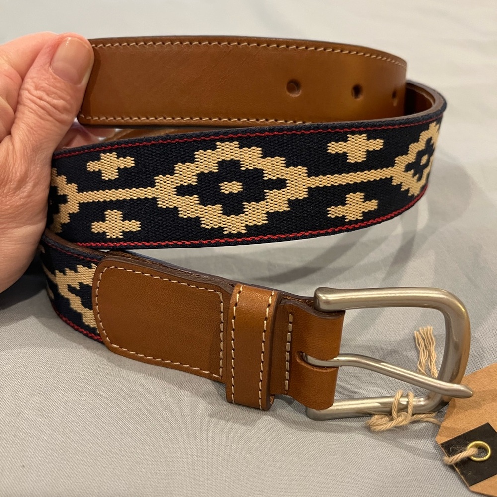 La Matera Men’s woven and leather belt Brown and navy size 36 NWT